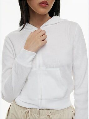 Aritzia White Waffle-Knit Zip Hoodie